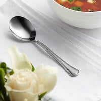 Acopa Sienna 6 3/16 inch 18/0 Stainless Steel Heavy Weight Bouillon Spoon - 12/Case