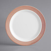 Gold Visions 9 inch White Plastic Plate with Rose Gold Lattice Design - 120/Case
