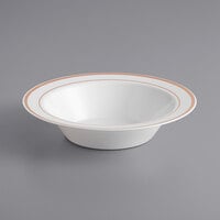 Visions 12 oz. White Plastic Bowl with Rose Gold / Copper Bands - 150/Case