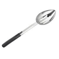 Tablecraft AM5364BK Antimicrobial 8 oz. Stainless Steel Slotted Oval Portion Spoon with Black Handle