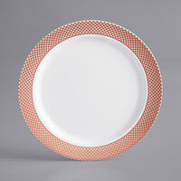 Gold Visions 6 inch White Plastic Plate with Rose Gold Lattice Design - 150/Case