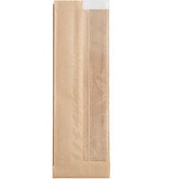 Choice 3 1/2" x 2 1/2" x 10 3/4" Kraft Window Sandwich / Half Baguette / Bakery Bag - 500/Case