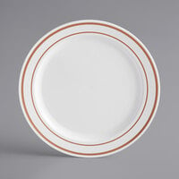 Gold Visions 6 inch White Plastic Plate with Rose Gold Bands - 15/Pack