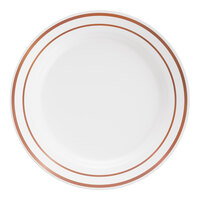 Visions 6" White Plastic Plate with Rose Gold Bands - 15/Pack