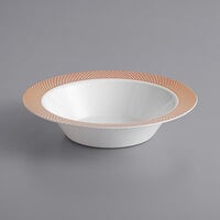 Gold Visions 12 oz. White Plastic Bowl with Rose Gold Lattice Design - 15/Pack