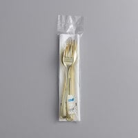 Gold Visions Individually Wrapped Classic Heavy Weight Gold Plastic Cutlery Set with Napkin and Salt and Pepper Packets - 100/Case