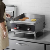 Cooking Performance Group 24L Ultra Series 24 inch Chrome Plated Liquid Propane 2-Burner Countertop Griddle - 60,000 BTU