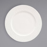Front of the House DDP080BEP21 Catalyst Facet 11 1/2" European White Embossed Wide Rim Round Porcelain Plate - 4/Case