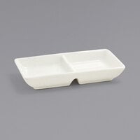 Front of the House DSD021BEP23 Catalyst 2 oz. European White Double Compartment Rectangular Porcelain Sauce Dish - 12/Case