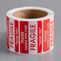 Lavex Packaging 2 inch x 3 inch Please Handle with Care Fragile Gloss Paper Permanent Label - 500/Roll