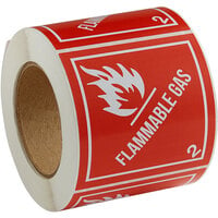 Lavex Industrial 4 inch x 4 inch Flammable Gas Gloss Paper Permanent Label - 500/Roll