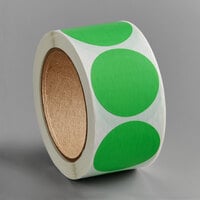 Lavex 2" Fluorescent Green Matte Paper Permanent Round Inventory Label - 500/Roll