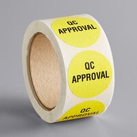 Lavex 2" QC Approval Yellow Matte Paper Permanent Label - 500/Roll