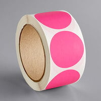 Lavex 2" Fluorescent Pink Matte Paper Permanent Round Inventory Label - 500/Roll