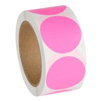 Lavex 2" Fluorescent Pink Matte Paper Permanent Round Inventory Label - 500/Roll