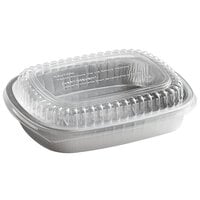 Choice 47.4 oz. Smoothwall Silver Medium Foil Entree / Take-Out Pan with Dome Lid - 50/Case