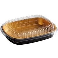 ChoiceHD Smoothwall Black and Gold Large Foil Entree / Take-Out Pan with Dome Lid 65.6 oz. - 50/Case