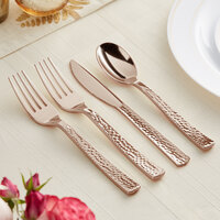 Gold Visions Hammersmith 4-Piece Heavy Weight Rose Gold Plastic Cutlery Set - 25/Pack