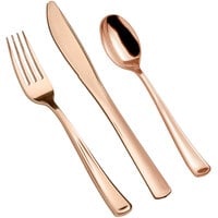 Gold Visions Classic 3-Piece Heavy Weight Rose Gold Plastic Cutlery Set - 25/Pack