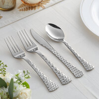 Silver Visions Brixton 4-Piece Heavy Weight Silver Plastic Cutlery Set - 50/Pack