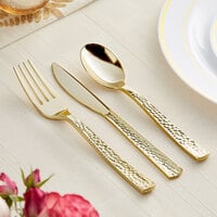 Gold Visions Hammersmith 3-Piece Heavy Weight Gold Plastic Cutlery Set - 25/Pack