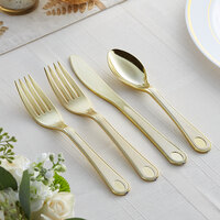Gold Visions Satin 4-Piece Heavy Weight Gold Plastic Cutlery Set - 25/Pack