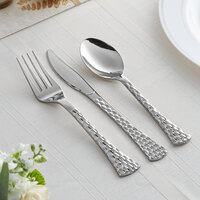 Silver Visions Brixton 3-Piece Heavy Weight Silver Plastic Cutlery Set - 50/Pack