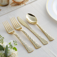Gold Visions Brixton 4-Piece Heavy Weight Gold Plastic Cutlery Set - 25/Pack