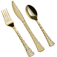 Gold Visions Brixton 3-Piece Heavy Weight Gold Plastic Cutlery Set - 25/Pack