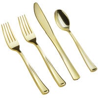Gold Visions Classic 4-Piece Heavy Weight Gold Plastic Cutlery Set - 25/Pack