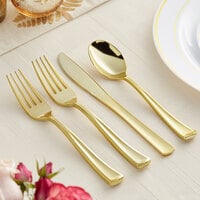 Gold Visions Classic 4-Piece Heavy Weight Gold Plastic Cutlery Set - 25/Pack