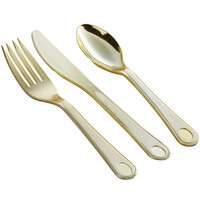 Gold Visions Satin 3-Piece Heavy Weight Gold Plastic Cutlery Set - 25/Pack