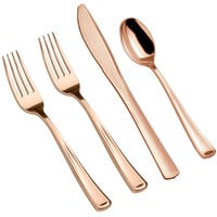 Gold Visions Classic 4-Piece Heavy Weight Rose Gold Plastic Cutlery Set - 25/Pack