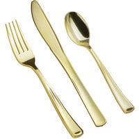 Gold Visions Classic 3-Piece Heavy Weight Gold Plastic Cutlery Set - 25/Pack