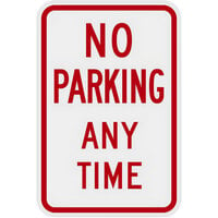 Lavex Industrial No Parking Any Time Engineer Grade Reflective Red Aluminum Sign - 12 inch x 18 inch