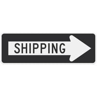 Lavex Right Arrow "Shipping" High Intensity Prismatic Reflective Black Aluminum Sign - 36" x 12"