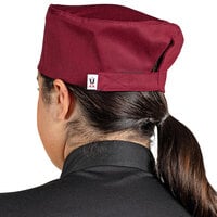 Uncommon Threads Uncommon Burgundy Customizable Chef Skull Cap / Pill Box Hat with Hook and Loop Closure 0159