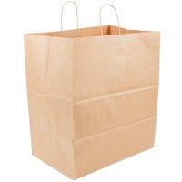 Duro Grande Natural Kraft Paper Shopping Bag with Handles 16 inch x 11 inch x 18 1/4 inch - 200/Bundle