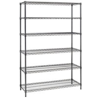 Alera ALESW664818BA 18 inch x 48 inch x 72 inch Black Anthracite Steel Wire Shelving 6-Shelf Commercial Starter Kit with Shelf Liners