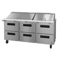 Hoshizaki SR72A-30MD6 72 inch 6 Drawer Mega Top Stainless Steel Refrigerated Sandwich Prep Table