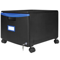 Storex 61269U01C Black / Blue Plastic Single-Drawer Mobile Filing Cabinet - 14 3/4 inch x 18 1/4 inch x 12 3/4 inch