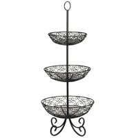 Tablecraft BKT3 Mediterranean Three Tier Black Display Basket with Legs - 34"