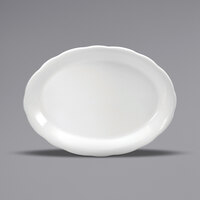 Oneida Buffalo Caprice by 1880 Hospitality F1560000368 12 5/8" x 9 1/2" Cream White Scalloped Edge China Oval Platter - 12/Case