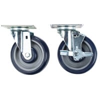 Regency 5 inch Heavy Duty Zinc Swivel Plate Casters for Work Tables and Equipment Stands - 6/Set
