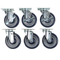 Regency 5 inch Heavy Duty Zinc Swivel Plate Casters for Work Tables and Equipment Stands - 6/Set