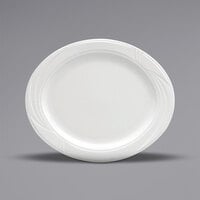 Oneida Buffalo R4510000371 Arcadia 13 inch Bright White Embossed Medium Rim Porcelain Oval Platter - 12/Case
