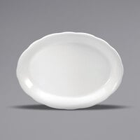 Oneida Buffalo Caprice by 1880 Hospitality F1560000360 11 5/8" x 8 7/8" Cream White Scalloped Edge China Oval Platter - 12/Case