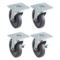 Regency 5 inch Heavy Duty Zinc Swivel Plate Casters for Work Tables and Equipment Stands - 4/Set