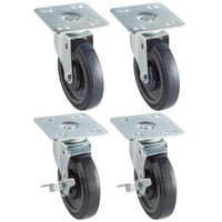 Regency 5" Heavy Duty Zinc Swivel Plate Casters for Work Tables and Equipment Stands - 4/Set