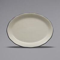 Oneida Buffalo Caprice by 1880 Hospitality F1560018360 11 5/8" x 8 7/8" Scalloped Edge China Oval Platter with Manhattan Black Band - 12/Case